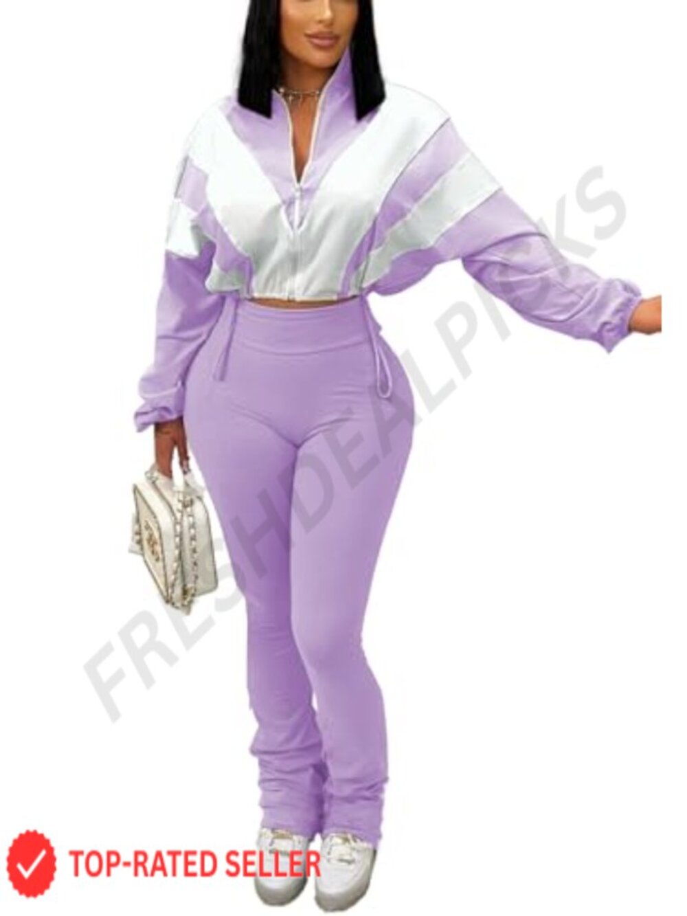 Women's 2 Piece Tracksuit Set Zip Up Crop Jacket & Leggings